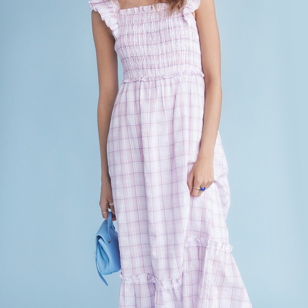 English Factory Plaid Midi Dress with Ruffles - NWOT, Excellent Condition